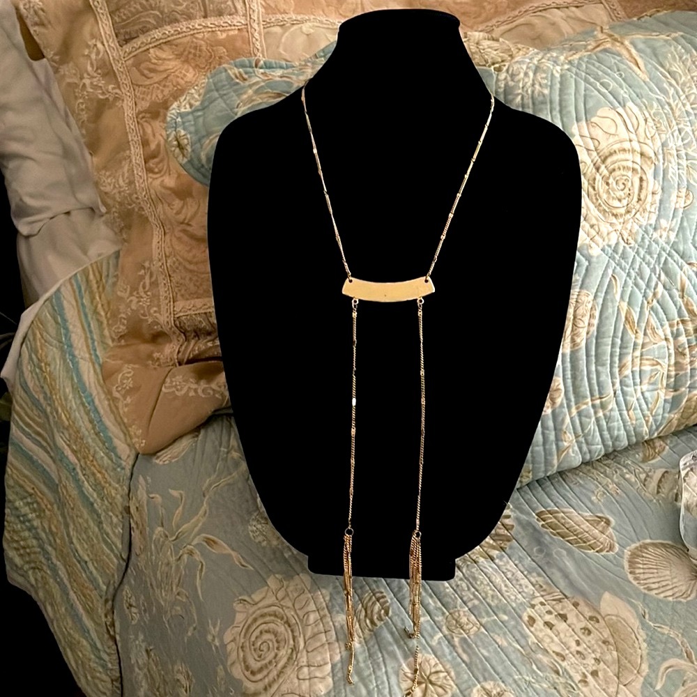 White House Black Market gold tone long double chain with long chain tassels